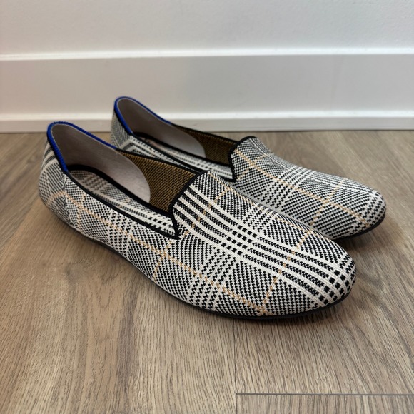 Rothy's Shoes - Rothys The Loafer Prince Plaid Black White Tan Knit Ballet Flats Women's 8.5 EUC